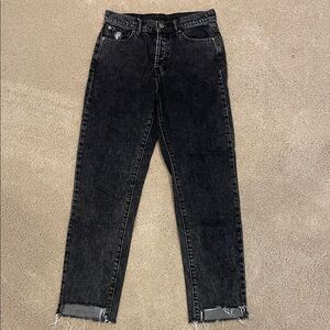 BDG black high rise jeans, distressed/cut outs at bottom, women size 26